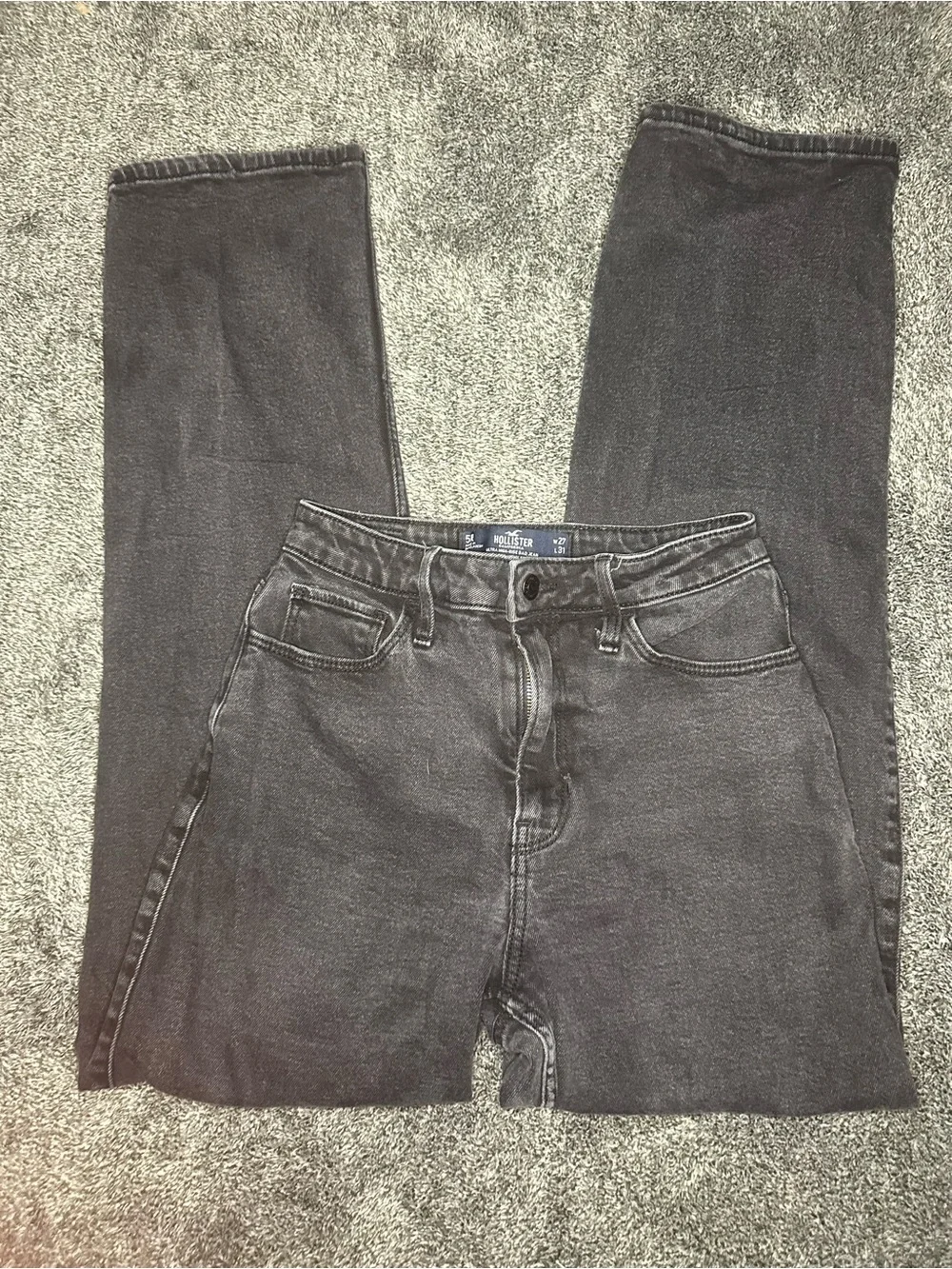 Hollister Ultra High Rise Dad Jeans Washed Black Gray 5R W27 L31 Vintage Stretch